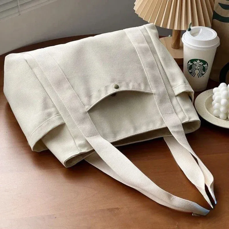 Sohiwoo Carrying Large Capacity Shoulder Bag Work Student Outfit For Style Canvas Book College Tote Bag Commuting Bags