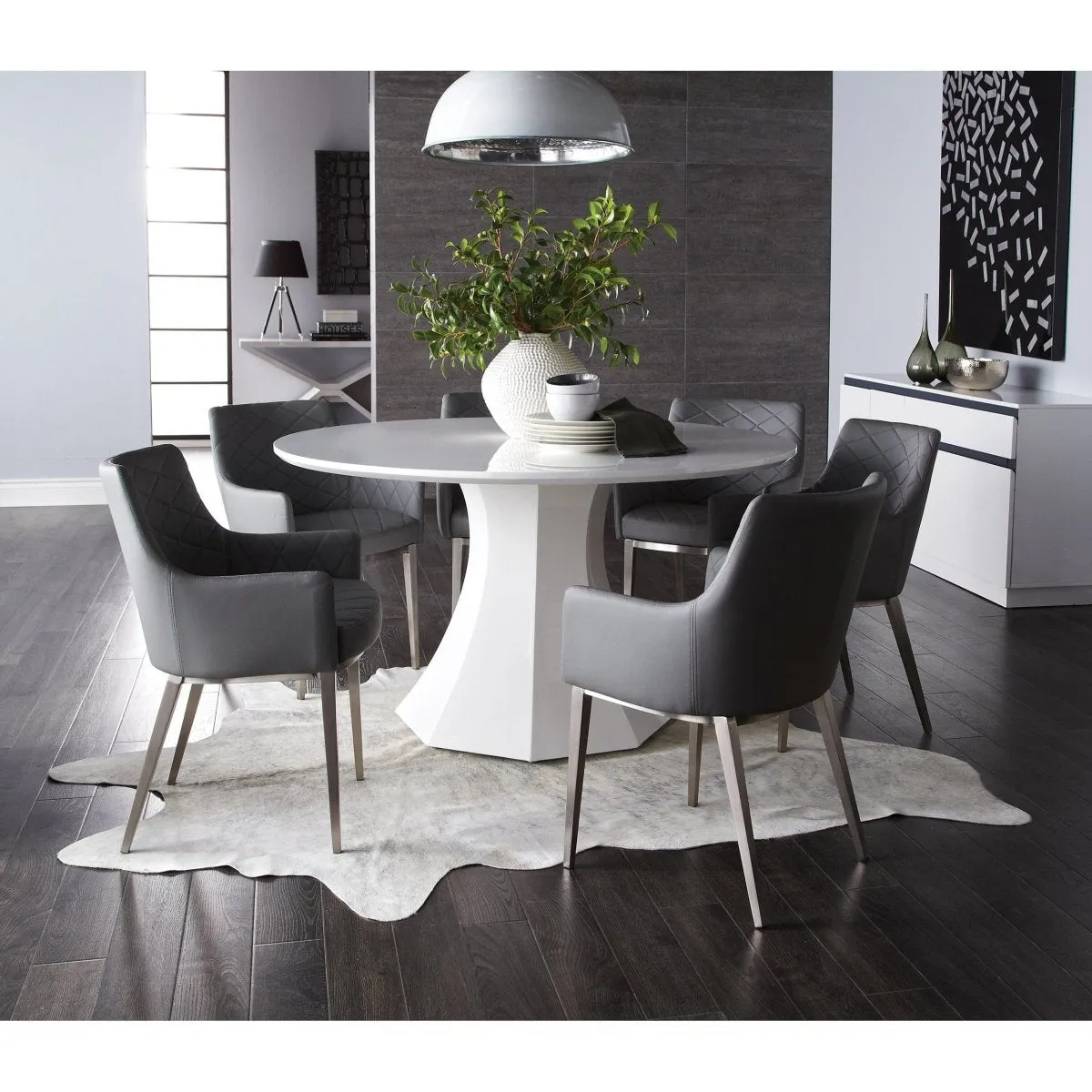 Sunpan Round White Modern Sanara Dining Table - 55" - Wood - Seats 4