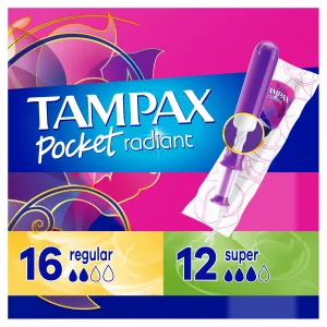 Tampax Pocket Radiant Tampons with LeakGuard Braid, DuoPack Regular/Super Absorbency, 28 Ct