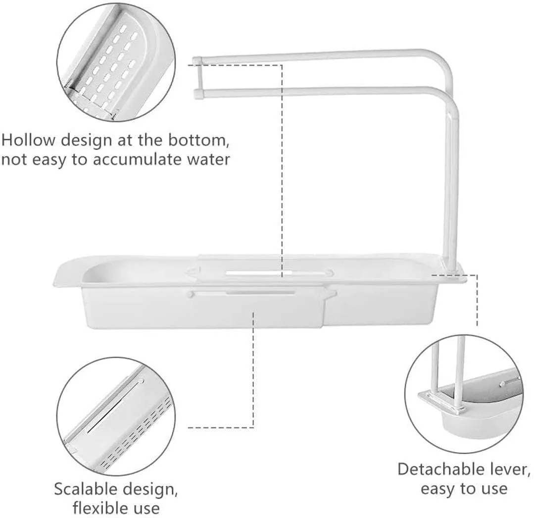 Telescopic Expandable Kitchen Sink Drain Basket Holder Rack F42-8-765 White