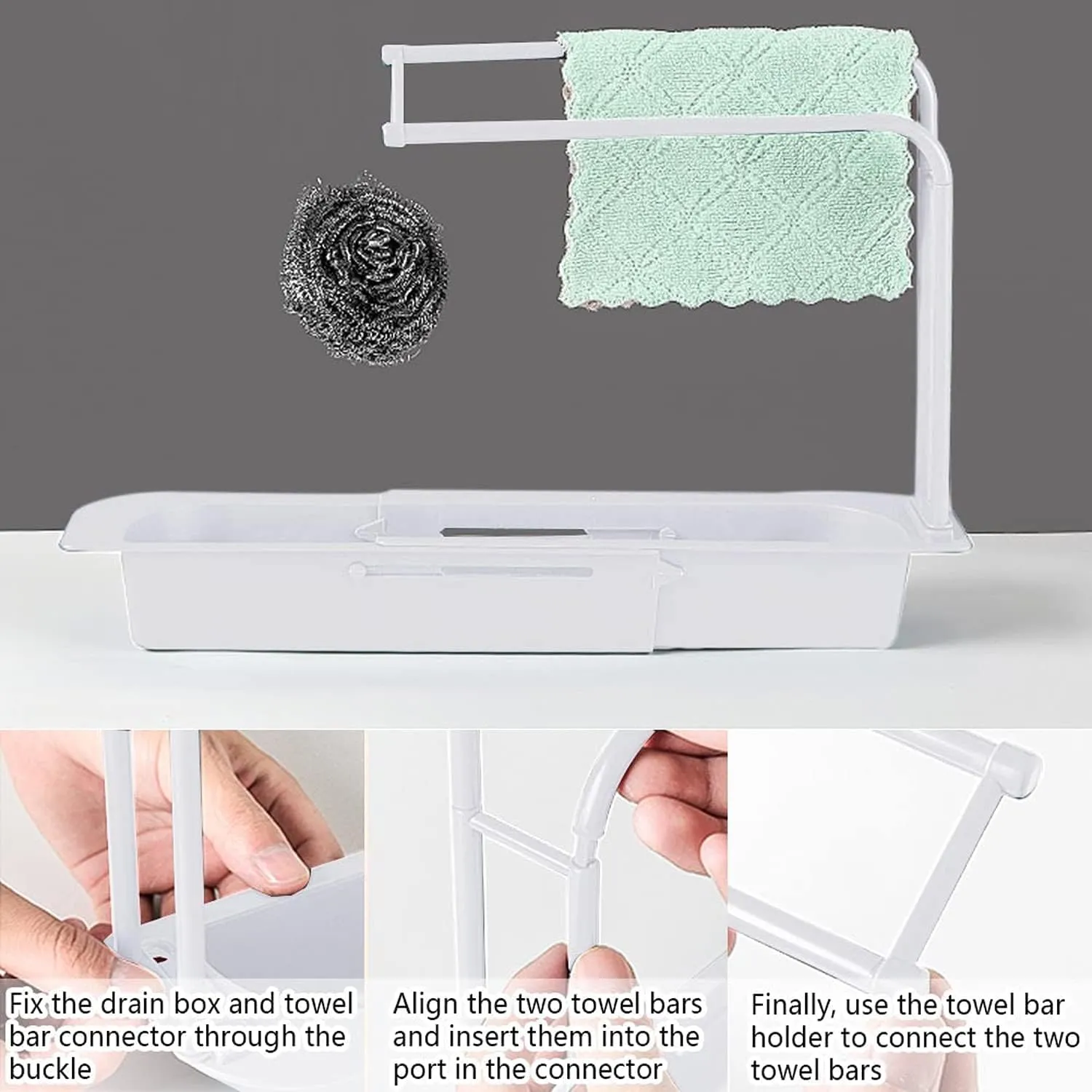 Telescopic Expandable Kitchen Sink Drain Basket Holder Rack F42-8-765 White
