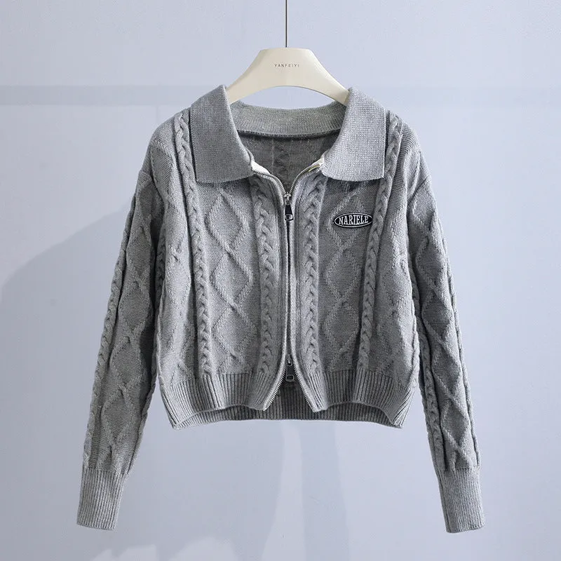 Trendy Women’s Double Zipper Knit Cardigan - Stylish & Versatile