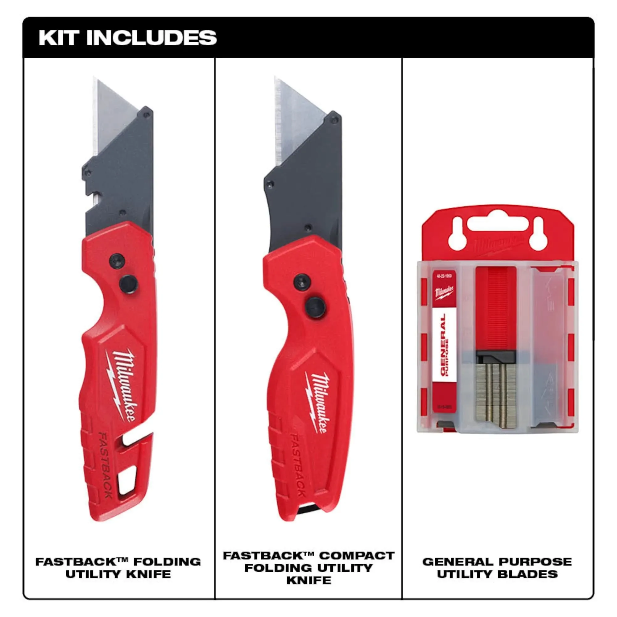 Utility Knife - Milwaukee FASTBACK™ Folding & Compact Utility Knife Kit w/ Blades, 48-22-1501G