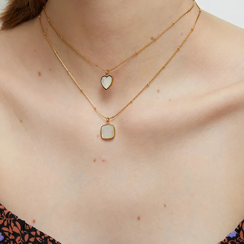VAIGE Trendy Waterproof Stainless Steel Geometric Square Shell Choker Necklace with Link Chain, 11.4mm