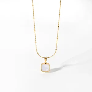 VAIGE Trendy Waterproof Stainless Steel Geometric Square Shell Choker Necklace with Link Chain, 11.4mm