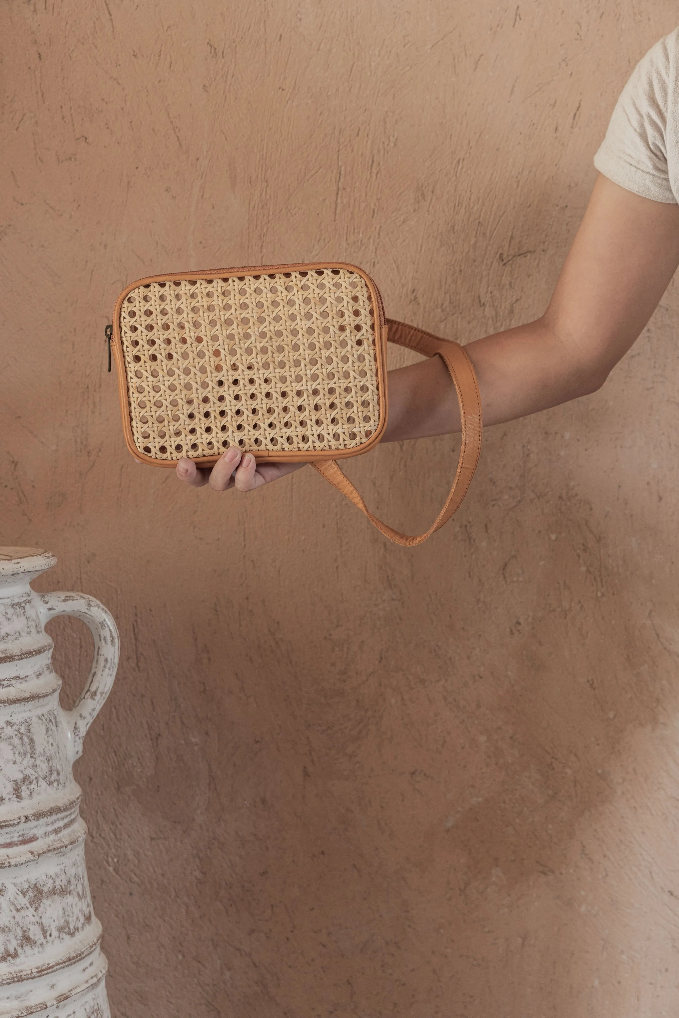 Vera Leather and Cane Belt Bag